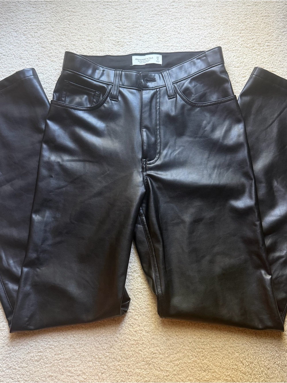 Abercrombie & Fitch Men’s Black Faux Leather Skinny Jeans